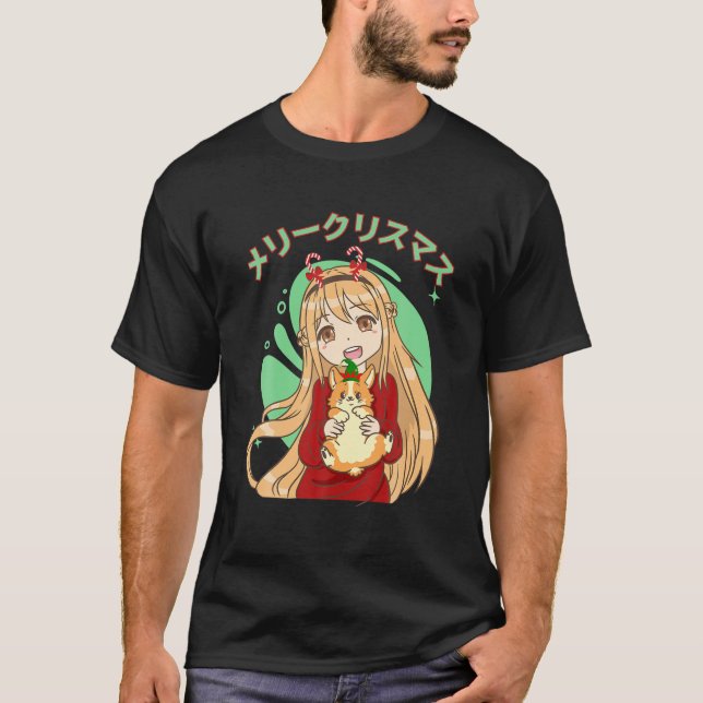 Camiseta Kawaii Blonde Anime Chica Y Corgi Perg Navidades P (Anverso)