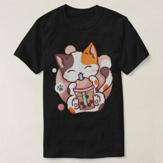 Camiseta Kawaii Boba Cat Drinking Bubble Tea Tee