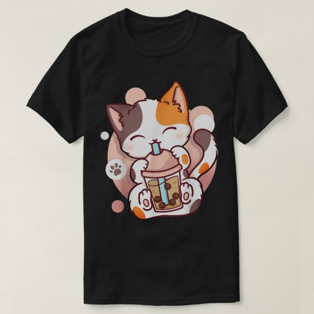 Camiseta Kawaii Boba Cat Drinking Bubble Tea Tee (Diseño del anverso)
