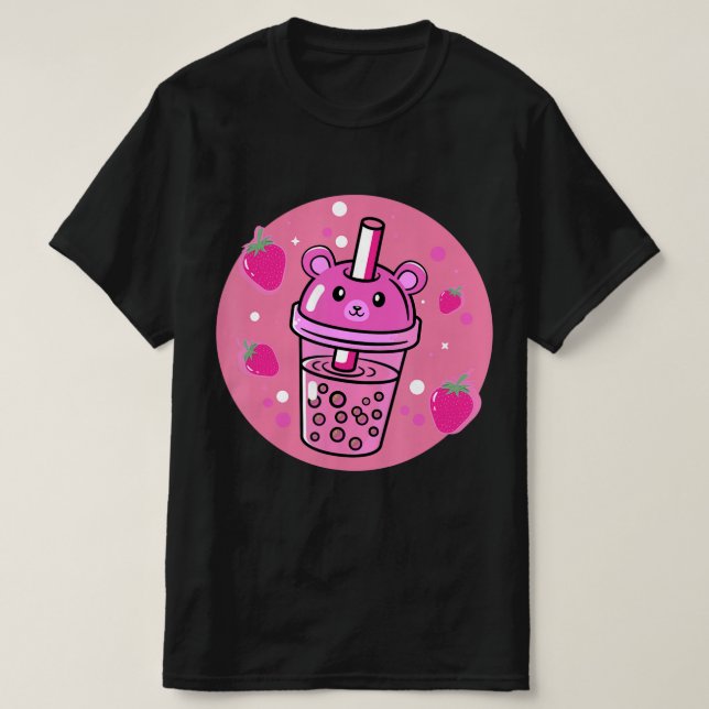Camiseta Kawaii Boba Cup fresa anime burbuja té (Diseño del anverso)