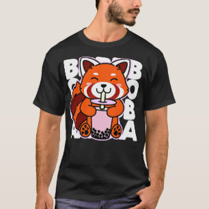 Camiseta Kawaii Boba Cute Panda Rojo Kawaii Bubble Tea Drin