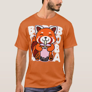 Camiseta Kawaii Boba Cute Panda Rojo Kawaii Bubble Tea Drin