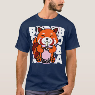 Camiseta Kawaii Boba Cute Panda Rojo Kawaii Bubble Tea Drin