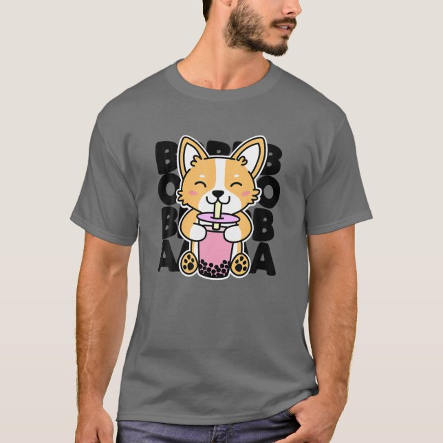 Camiseta Kawaii Boba Cute Perro Anime Corgi Kawaii Tea Bebe (Anverso)