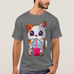 Camiseta Kawaii Boba Tea Cat, japonesa Neko Bubble Tea Funn