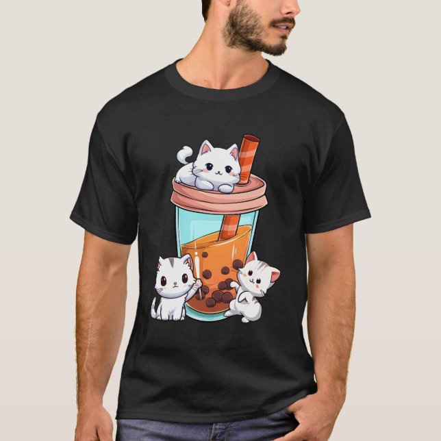 Camiseta Kawaii Boba Tea Cat Neko Bubble Tea Kitten (Anverso)