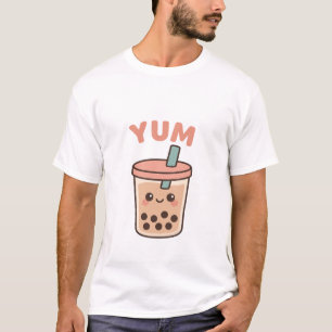 Camiseta Kawaii Boba Tea YUM Diseño Minimalista Pastel