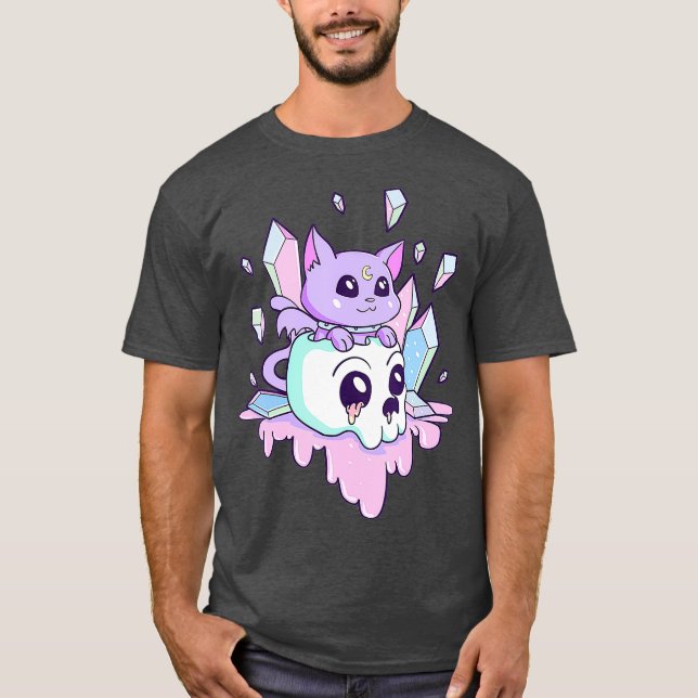 Camiseta Kawaii Brujería gato dulce Gótico pastel gatos ate (Anverso)