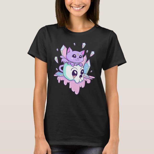 Camiseta Kawaii Brujería gato dulce Gótico pastel sartén de (Anverso)