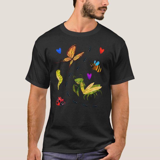 Camiseta Kawaii Bugs Insect Ladybug Bee Mantis Butterfly fo (Anverso)