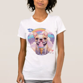 Camiseta Kawaii Bulldog francés helado arcoiris