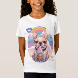 Camiseta Kawaii Bulldog francés helado arcoiris