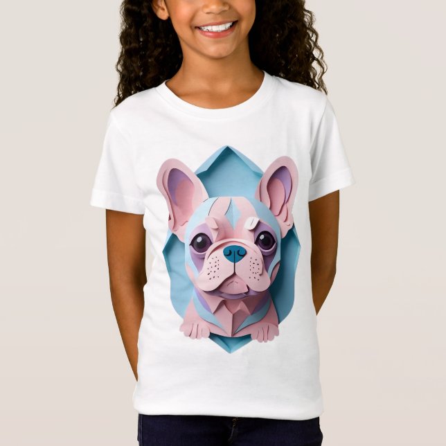 Camiseta Kawaii Bulldog francés Pastel Papel Cortando Arte (Anverso)