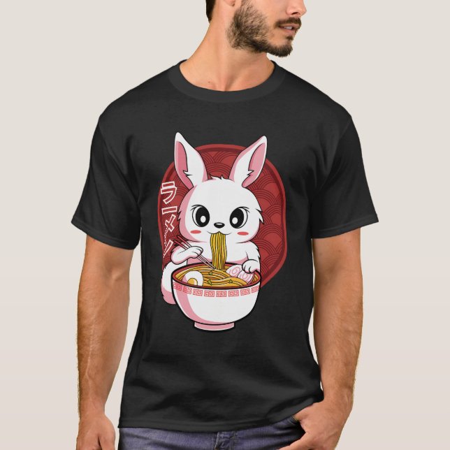 Camiseta Kawaii Bunny Anime Ramen Conejo Japonés de Fideles (Anverso)