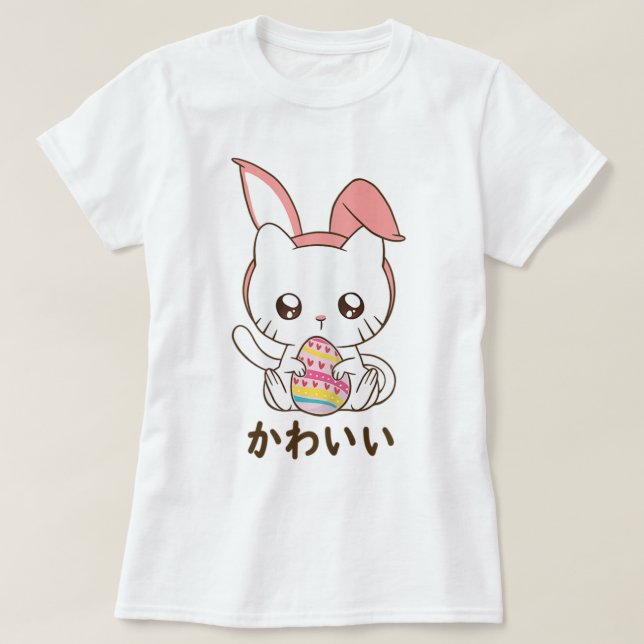 Camiseta Kawaii Bunny Cat Easter Cute Design (Diseño del anverso)