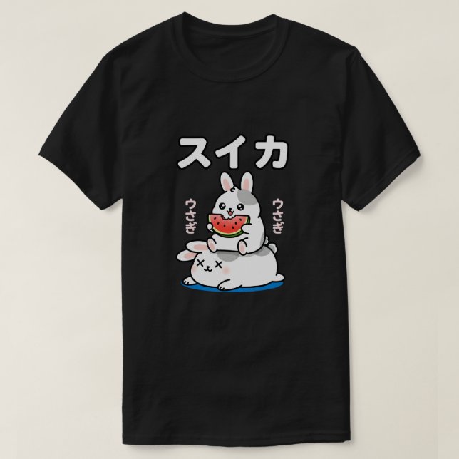 Camiseta Kawaii Bunny Eating Watermelon Japanese Rabbit Art (Diseño del anverso)