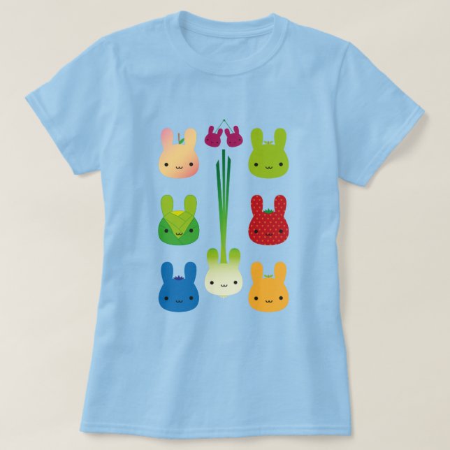 Camiseta Kawaii Bunny Fruit & Vegetables (Diseño del anverso)