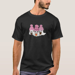 Camiseta Kawaii Café Bebiendo Ghost Knit Pink Toboggan Ha