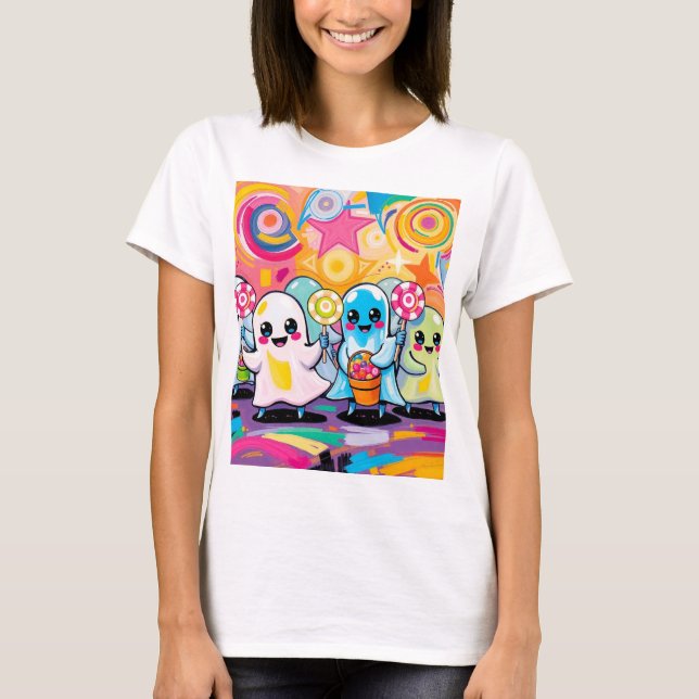 Camiseta Kawaii Candy Parade Colorido Personalizado (Anverso)