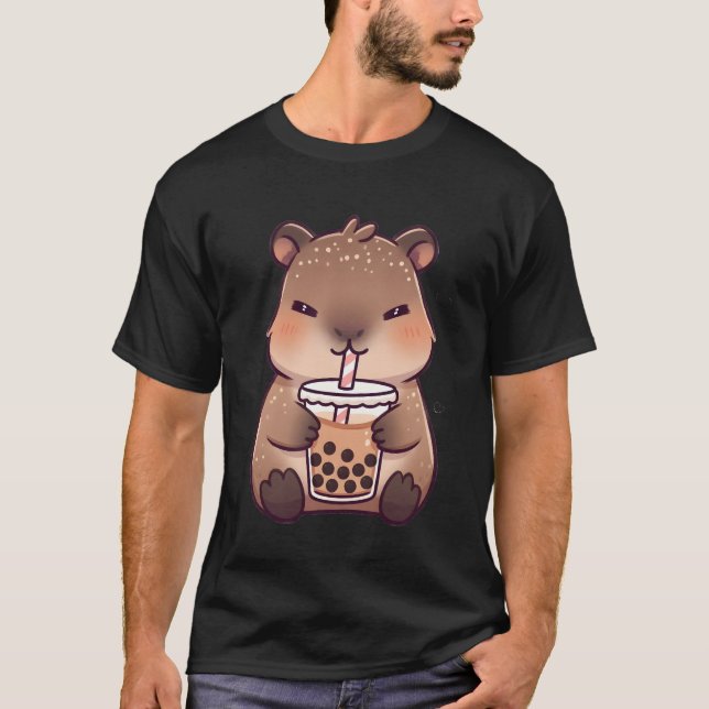 Camiseta Kawaii Capybara Drinking Milk Tea (Anverso)
