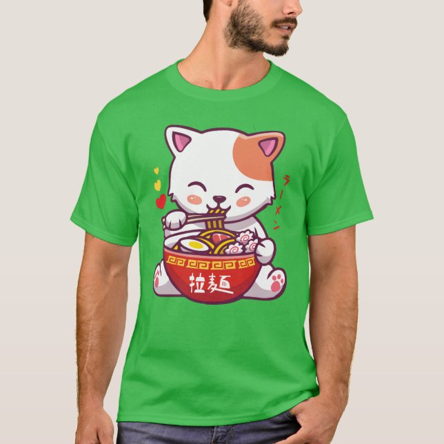 Camiseta Kawaii Cat ama a Ramen | Anime Kitty comiendo Rame (Anverso)