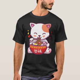 Camiseta Kawaii Cat ama a Ramen | Anime Kitty comiendo Rame