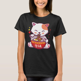 Camiseta Kawaii Cat ama a Ramen | Anime Kitty comiendo Rame