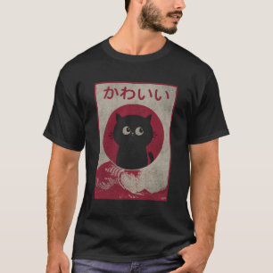 Camiseta Kawaii Cat Anime negro japonés Nager