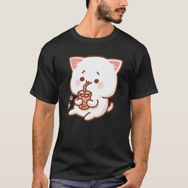 Camiseta Kawaii Cat Bebe Boba Tea (Anverso)