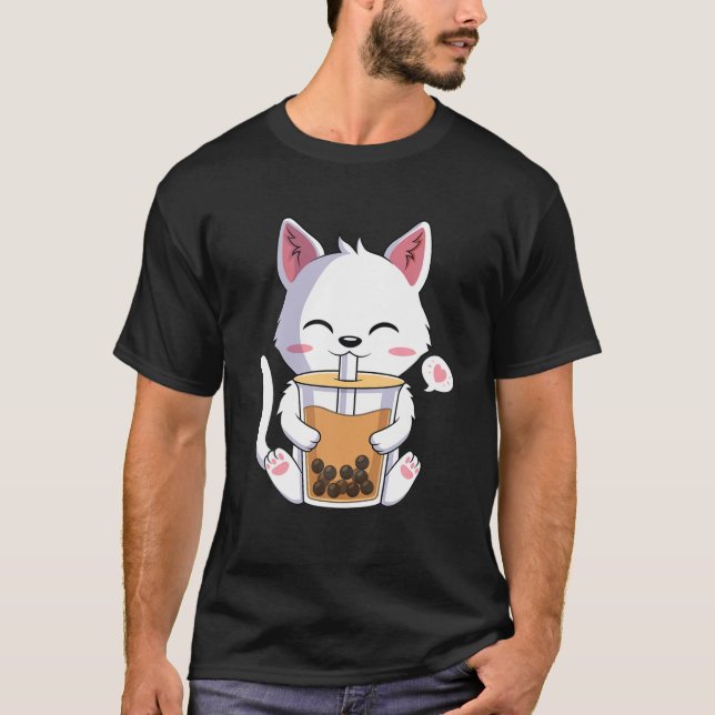 Camiseta Kawaii Cat Bebe Boba Tea Bebe Anime Lover (Anverso)