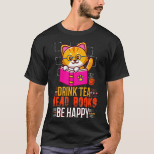 Camiseta Kawaii Cat Bebe Tea Leer libros Happy Book