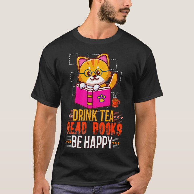 Camiseta Kawaii Cat Bebe Tea Leer libros Happy Book (Anverso)