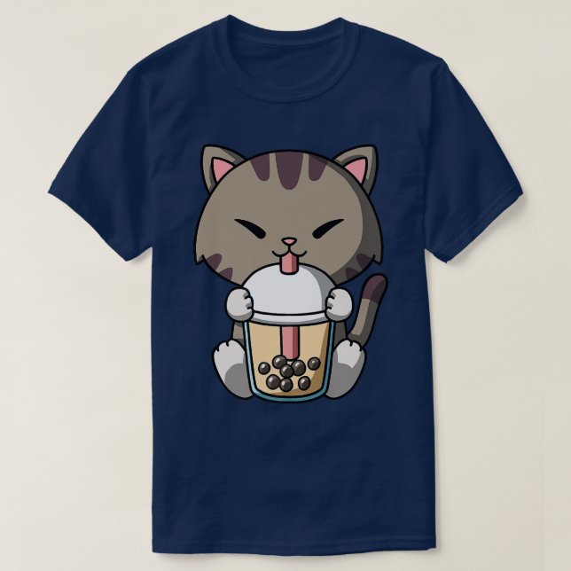 Camiseta Kawaii Cat Boba Leche Té Bubble Tea Anime Premium (Diseño del anverso)