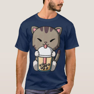 Camiseta Kawaii Cat Boba Leche Té Bubble Tea Anime Premium