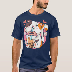 Camiseta Kawaii Cat Boba Tea Bubble Tea Anime Women Gi