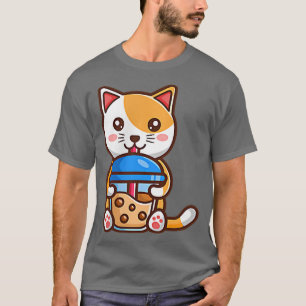 Camiseta Kawaii Cat Boba Tea Buble Tea Anime Japonés Neko