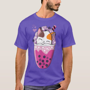 Camiseta Kawaii Cat Boba Tea Graciosa burbuja japonesa anim