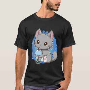 Camiseta Kawaii Cat Bubble Leche Tea Por