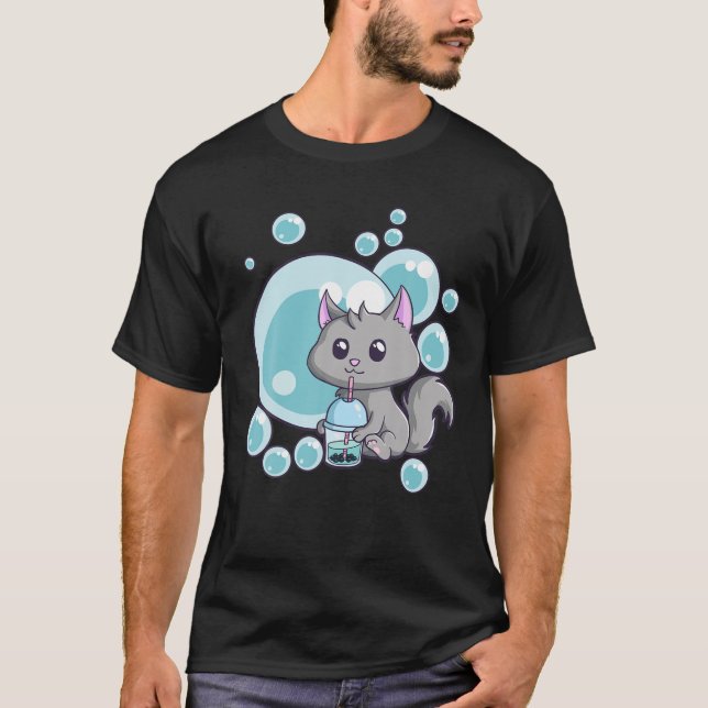 Camiseta Kawaii Cat Bubble Tea Anime Funny Boba Tea Cats Ne (Anverso)