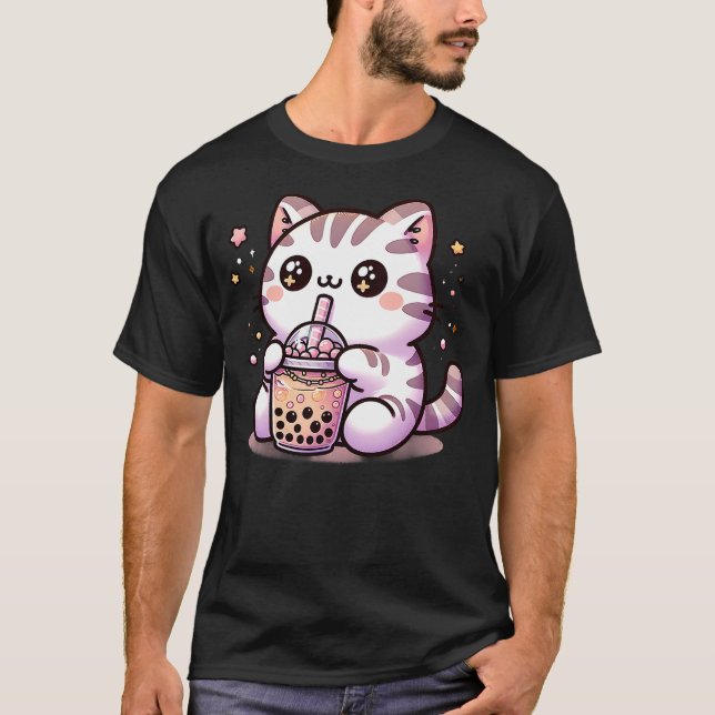 Camiseta Kawaii Cat Bubble Tea Boba Tea Anime Neko (Anverso)