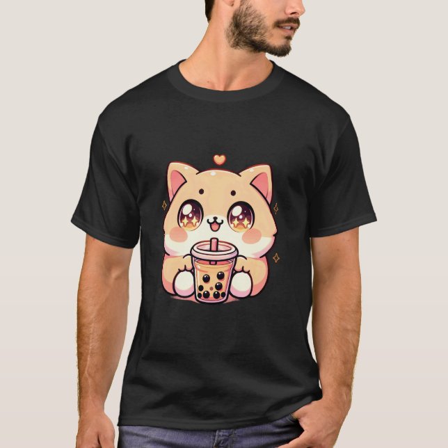 Camiseta Kawaii Cat Bubble Tea Boba Tea Anime Neko 1 (Anverso)