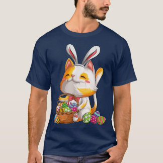 Camiseta Kawaii Cat Bunny Feliz Día de Pascua Chica de disf