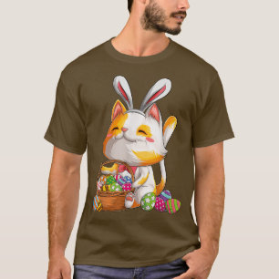 Camiseta Kawaii Cat Bunny Feliz Día de Pascua Chica de disf