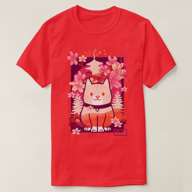 Camiseta Kawaii Cat Cherry Blossom Anime Kitten Sakura (Diseño del anverso)