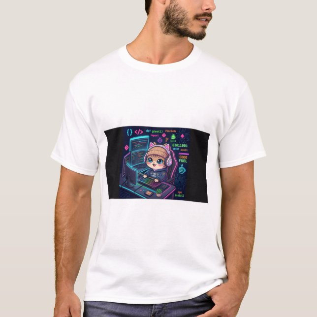 Camiseta Kawaii Cat Coder | Programadora Neon Ador (Anverso)