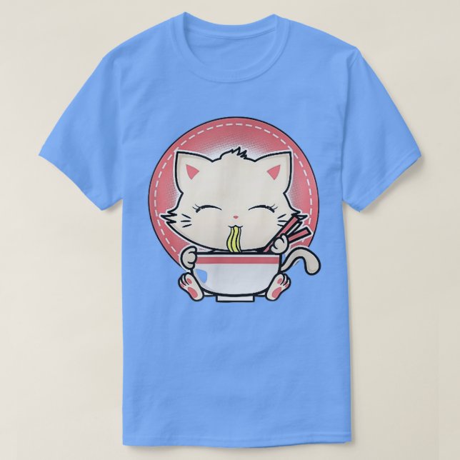 Camiseta Kawaii Cat Cute Anime Otaku Japonés Ramen Noodles (Diseño del anverso)