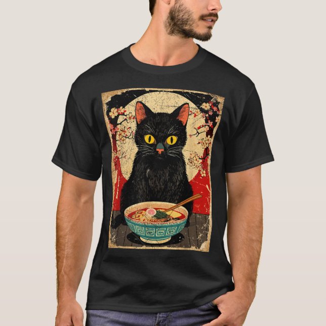 Camiseta Kawaii Cat Eating Ramen Noodles Funny Anime Gift G (Anverso)