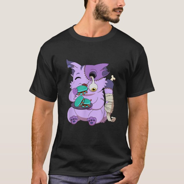 Camiseta Kawaii Cat Funny Anime Pastel Gótico Halloween Hal (Anverso)