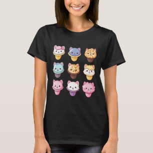 Camiseta Kawaii Cat Helado Crema de Hielo Dulce Amante de C