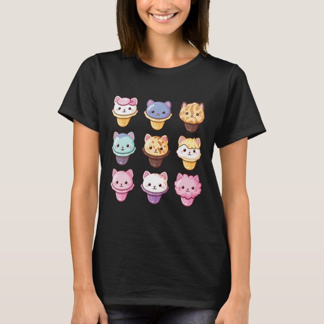 Camiseta Kawaii Cat Helado Crema de Hielo Dulce Amante de C (Anverso)